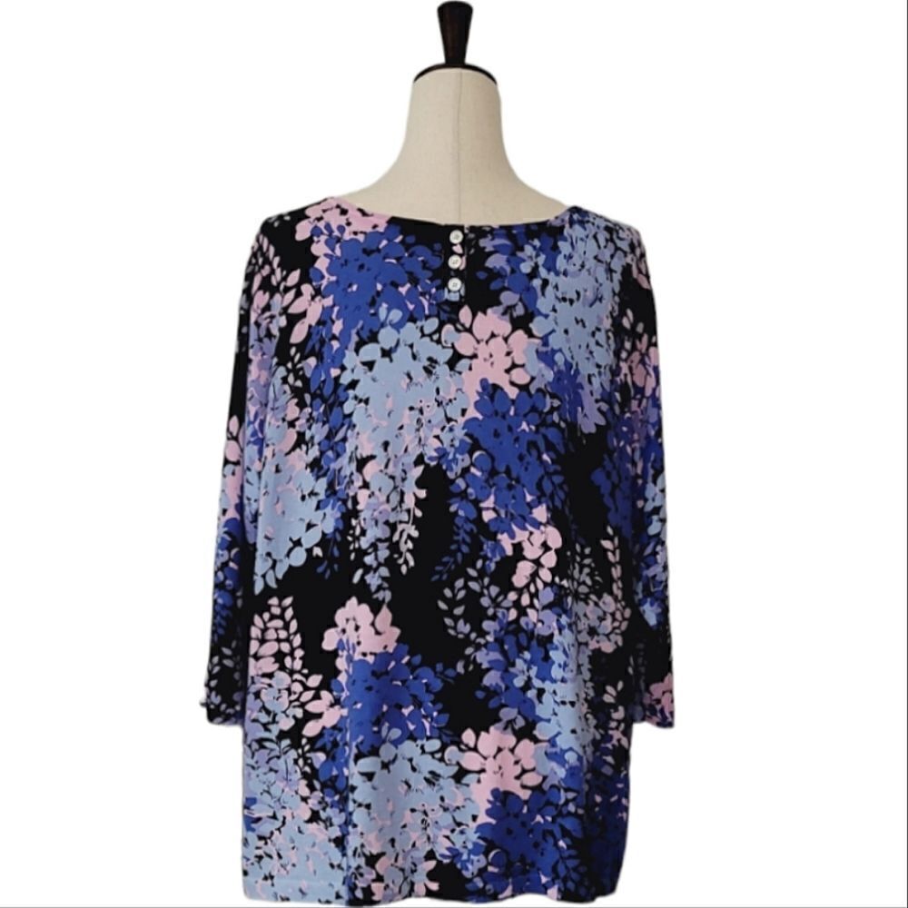 Talbots Blue & Purple Floral Bateau Neck 3/4 Sleeve Sweater Size 3X Petite - Picture 5 of 8